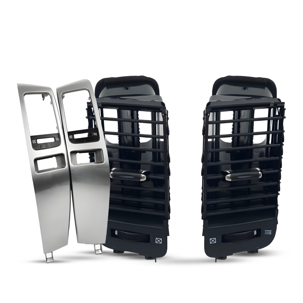 مجموعة ديكور ريش مكيف وسط باللون الأسود وإطار ريش مكيف فضي لسيارة برادو 2003-2009