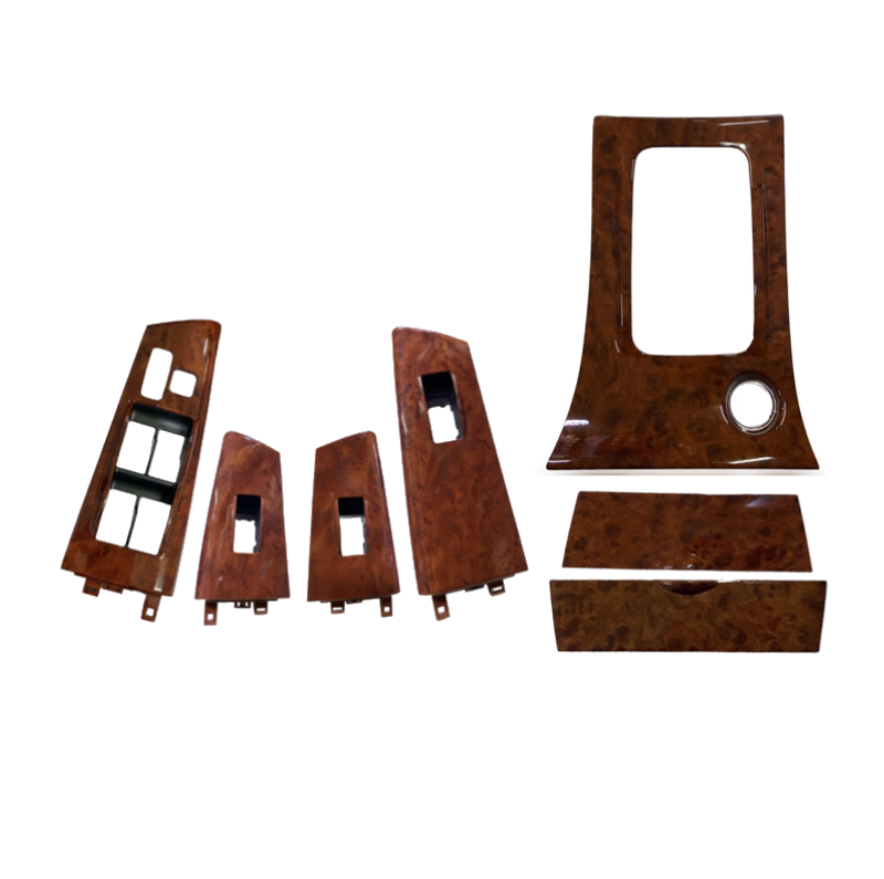 طقم زينة لمفاتيح زجاج الأبواب وزينة علبة التروس مع غطاء طفاية لسيارة كورولا 2001-2007 بتصميم خشبي