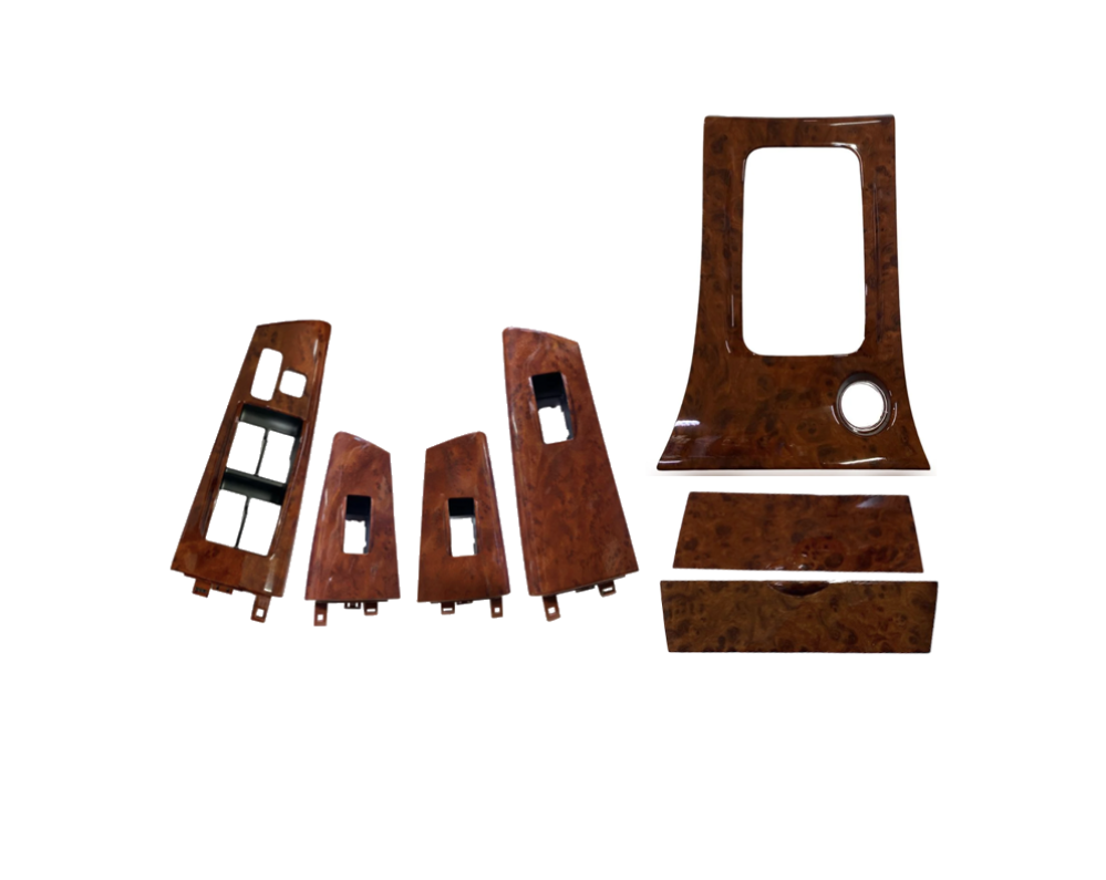 طقم زينة لمفاتيح زجاج الأبواب وزينة علبة التروس مع غطاء طفاية لسيارة كورولا 2001-2007 بتصميم خشبي